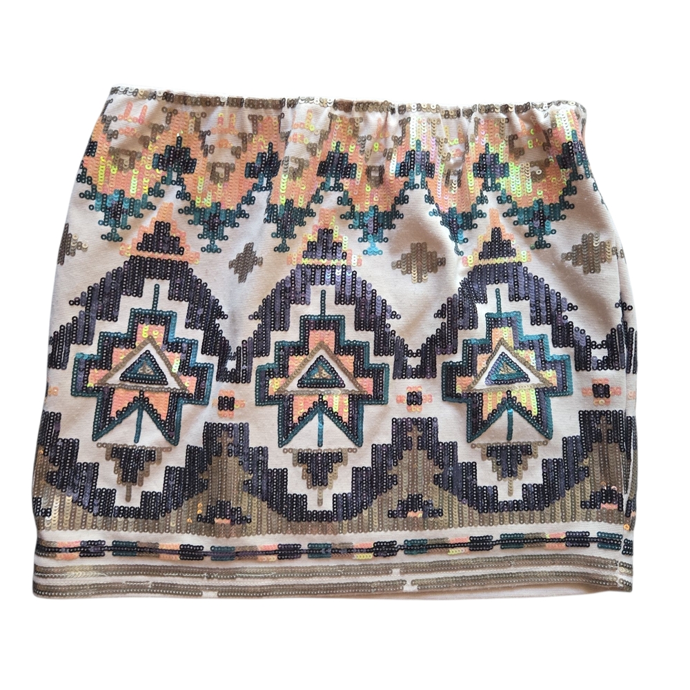 Coveted Clothing White Sequin Aztec Mini Skirt
